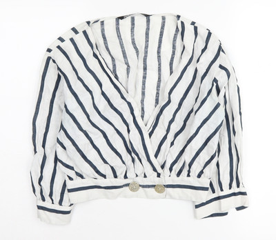 Zara Damen weiß gestreifte Wickelbluse, UK S, Freizeit