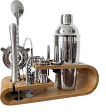 Mixology Bartender Kit Stainless Steel Cocktail Shaker Set with Stand, Silver 