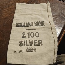 vintage Midland Bank cloth money bag designed to hold £100 worth of silver coins