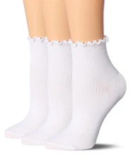 Tipi Toe Womens Turn-Cuff Solid Lettuce Edge Quarter Length Ruffle Socks