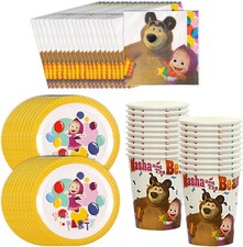 Masha and The Bear Party Kit - 20 Cups, 20 Plates, and 20 Napkins