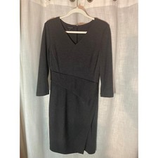 Lafayette 148 New York Gray Wool Sheath Dress Architectural Detail Size 8 EUC