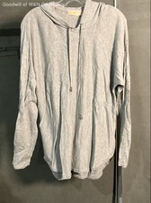 Michael Kors Women's Gray Lightweight Pullover Hoodie Curved Hem Logo Charms