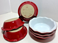 Set of 6 Emile Henry France Red Ceramic Ruffled Mini Pie Dish Bowl 14 cm BD7
