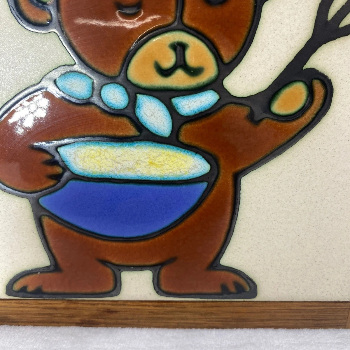 Teddybär Keramikfliese gerahmt Kochplatte Vintage Retro Mama’s Küchenhelferin