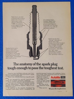 1969 AUTOLITE SPARK PLUG ORIGINAL CLASSIC PRINT AD ''WE PASS THE TOUGHEST TEST''