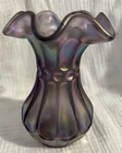 Fenton Flute & Dot Purple Violet Satin Iridescent Vase