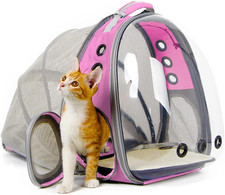 Expandable Pink Cat Backpack Carrier, Fit up to 12 Lbs, Space Capsule Clear