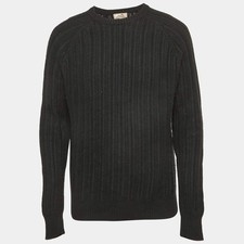 Hermes Black Cashmere Rib Knit Crewneck Sweater L