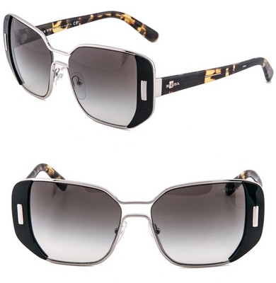 PRADA PR59SS MOD 59S Geometric Black Silver Tortoise Metal Geometric Sunglasses