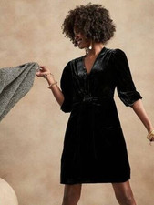 NWT! Banana Republic $200 Black Crushed Velvet Cocktail Black Tie Mini Dress 12T
