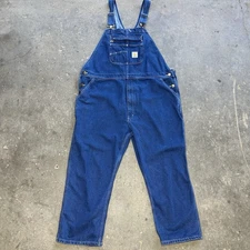 CARHARTT Bib Overalls Denim Mens 44x28 Loose Fit Jeans Work Farm Chore NICE