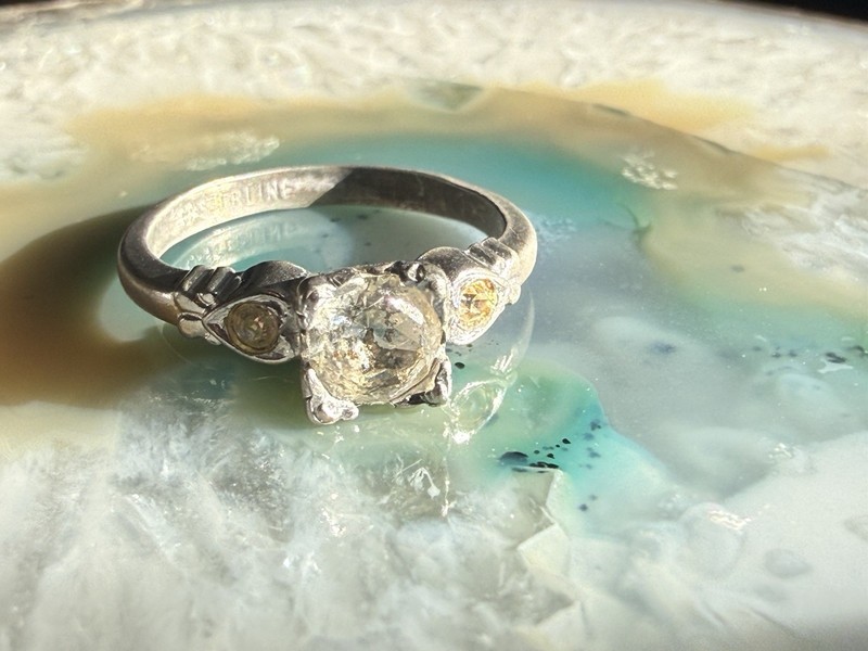 Sexy Sterling Silver Solitaire Ring w/ Yellow Accents Size 5