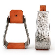 Western Horse Saddle Stirrups 3" Tread Engraved Aluminum Deep Roper 5-1/2" Wide