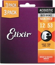 Elixir Strings 16539 Nanoweb 80/20 Acoustic Guitar Strings - .012-.053 Light
