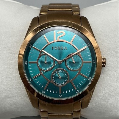 Fossil Justine BQ1689 Womens Watch 38mm Blue Rose Gold Tone New Battery 6.25''