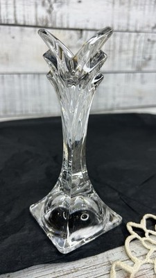 MIKASA VINTAGE SINGLE CANDLE HOLDER ART DECO CLEAR CRYSTAL TULIP 6  EUC 80s  