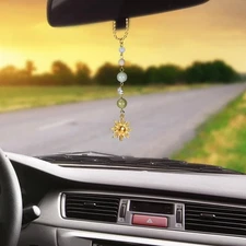 Sun Hanging Car Charm Decor Green and Gold Rear View Mirror Accessories Cute Boh