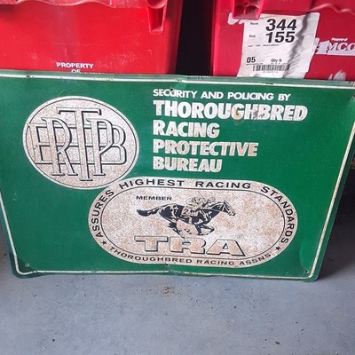 Thoroughbred Racing Protective Bureau Green White Sign Gas & Oil Advertising