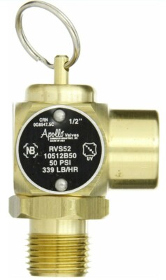 Apollo Valve 10-512 Series Brass Safety Relief Valve, ASME Steam, 50 psi Set...