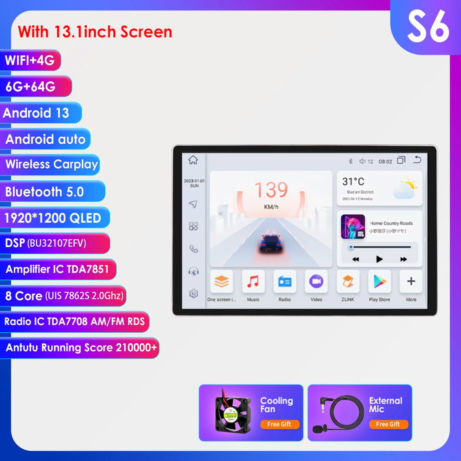 Android 13 Car Stereo for Jeep Compass 2009-2014 with 6+64GB CarPlay GPS Navigation