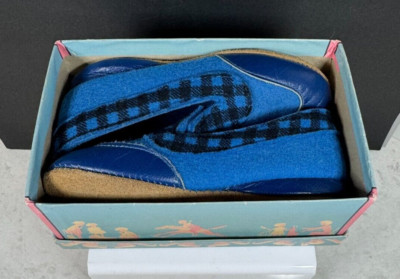 Vintage Freelands Royal Blue Toddler Girls Plaid Trim Shoes - Size 3  FREE SHIP