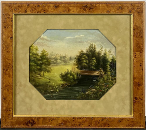 Antique 19th C American Forest River Landscape Style of George Cope Oil Painting