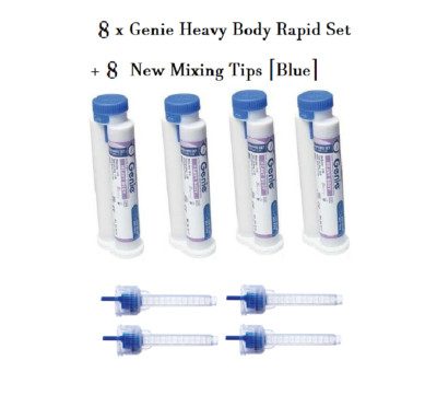 8 x Genie Impression Material Cartridge 50ml Heavy Body Rapid Set + 8 Mixing Tip