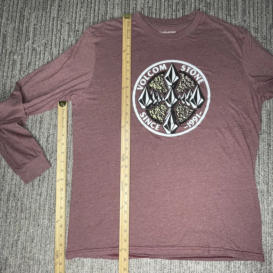 Volcom Size L Mens Shirt Long Sleeve Stone 1991 Crew Neck Burgundy - Image 3 of 4