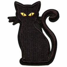 Spooky Halloween Black Cat Embroidered Iron On Patch ALT 