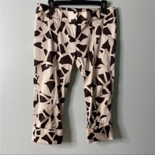 Diane von Furstenberg Cropped Silk Blend Printed Brown Pants size 8