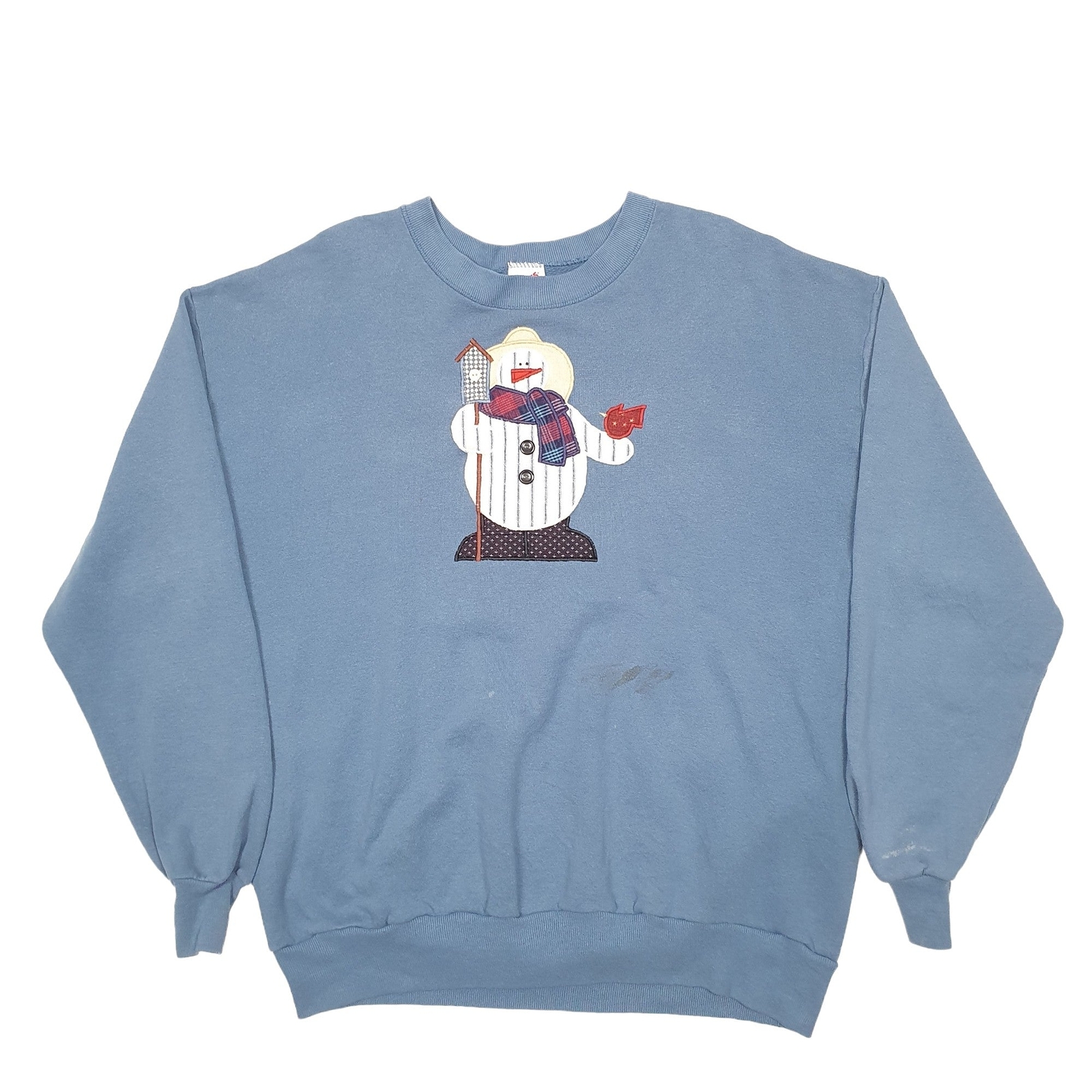JERZEES Vintage 1990s Christmas Snowman Crewneck Cotton Jumper Sweatshirt XL