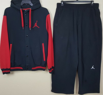 NIKE AIR JORDAN VARSITY FLEECE SWEATSUIT HOODIE + PANTS BLACK RED RARE (SIZE XL) 888507114792 | eBay