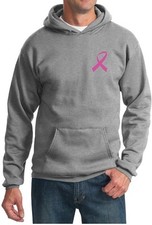 Mens Breast Cancer Awareness Hoodie Pink Ribbon Pocket Print Hoody