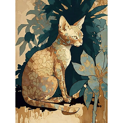 Devon Rex Katze mit Blumenmuster Fell riesig Wandbild Poster Druck riesig