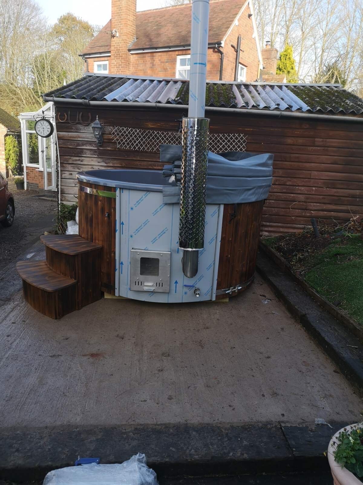 Wood fired thermowood fibreglass Hot tub eBay