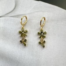 Green Crystal Flower Dangle Drop Earrings for Women