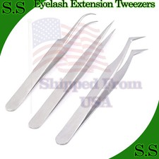 3 Pcs Eyelash Extension Tweezers Straight Curved Stainless Steel Set