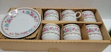 Set 6 Cups & Saucers Tea Demitasse Espresso White Pink Roses Vinatge