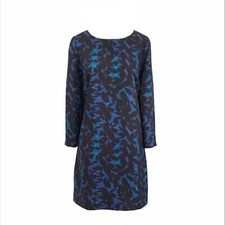 J. Crew Blue & Black Printed Three Quarter Sleeve Gallery Shift Mini Dress