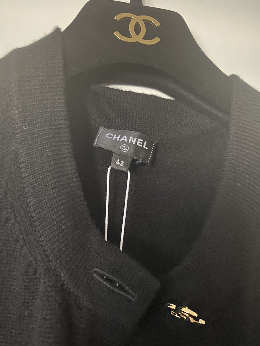 NWT CHANEL 22C Black LONG CARDIGAN DRESS CC LOGO BUTTON FR42 NWT CHANEL 22C Black LONG CARDIGAN DRESS CC LOGO BUTTON FR42