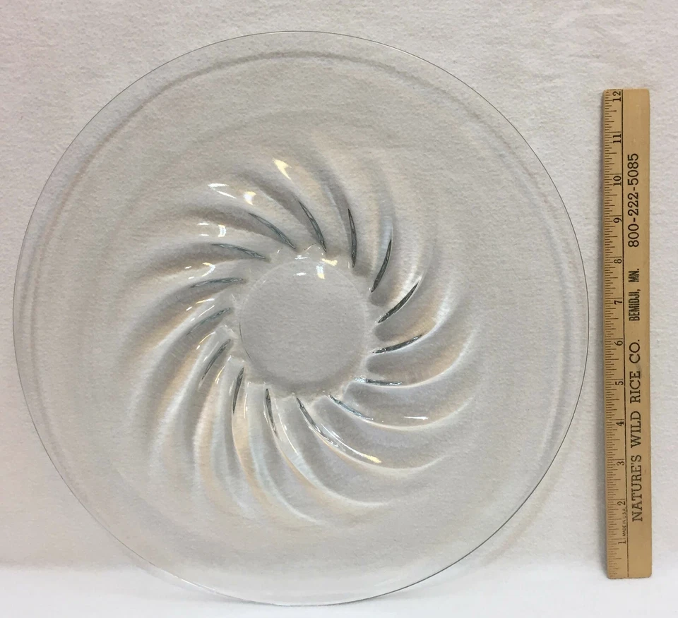 Glass Serving Tray Swirl Ribbed Cake Plate Platter 13.5" Clear Kitchen - Image 3 of 3
