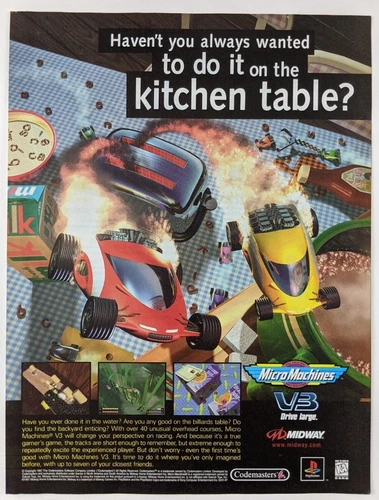 Micro Machines V3 Print Ad Game Poster Art PROMO Original PlayStation PS1 Advert