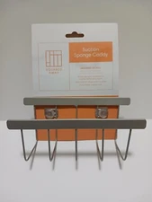 BED BATH BEYOND SUCTION SPONGE CADDY HOLDER BRUSHED NICKEL FOR SINK/KITCHEN 