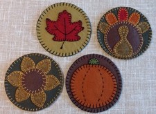 CO-02 "Thread Song" Set of 4 Autumn Mug Rugs Penny Rug Needlework Pattern