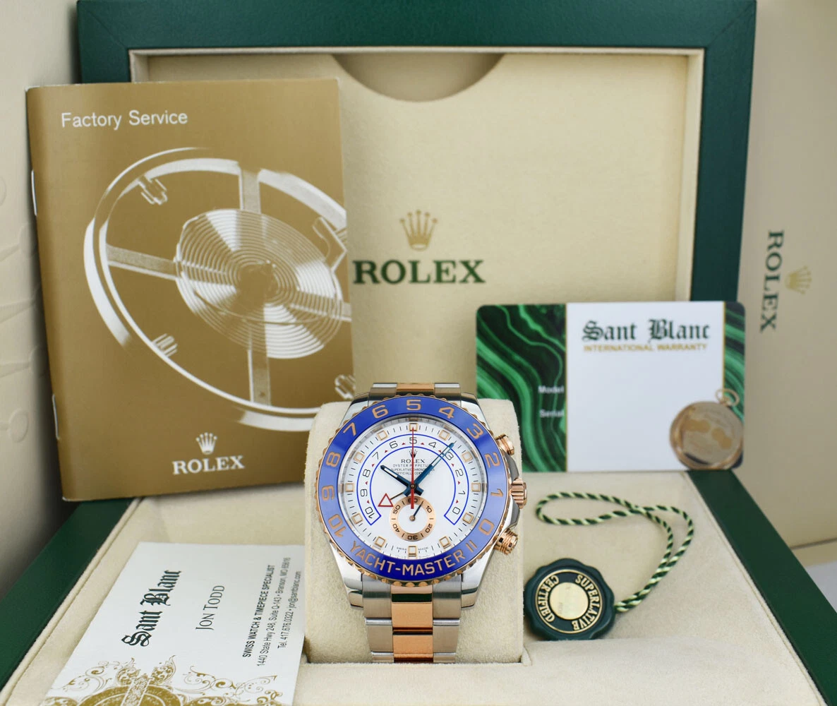 ROLEX - 18kt Rose Gold & SS YachtMaster II Blue Hands 116681 - SANT BLANC