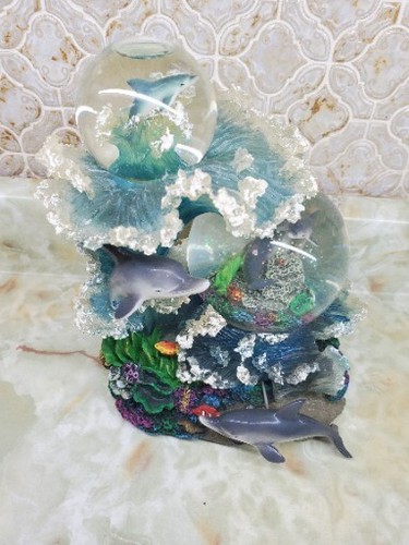 Vtg 90's Sankyo Dolphin Double Sno Globe W/ Motion & Music "A Blue Danube Waltz" - Picture 22 of 24