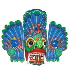 Sri Lankan Large Handmade Elegant Peacock Wooden Mask 14" Wall Hanging Sculpture