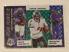  2020 MOSAIC FOOTBALL #FF2 GREEN PRIZM FLEA FLICKER W/ LAMAR JACKSON RAVENS