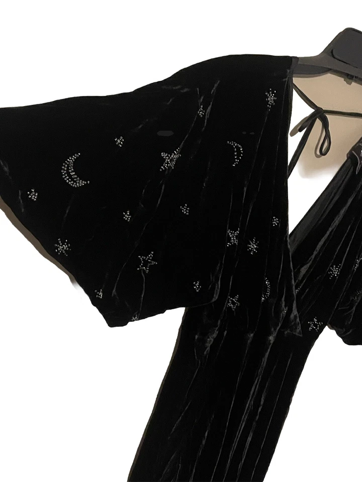 Maxi Vestido Johnny Was Jade Negro Terciopelo Estrella $518 Pequeño Foto 4 de 4